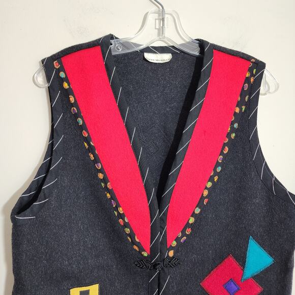 Vintage Lynn Murray 80s pop 100% wool felt art to wear vest woman's size Large - Picture 4 of 10